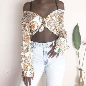 Vintage Baroque Crest Button Down Blouse Top